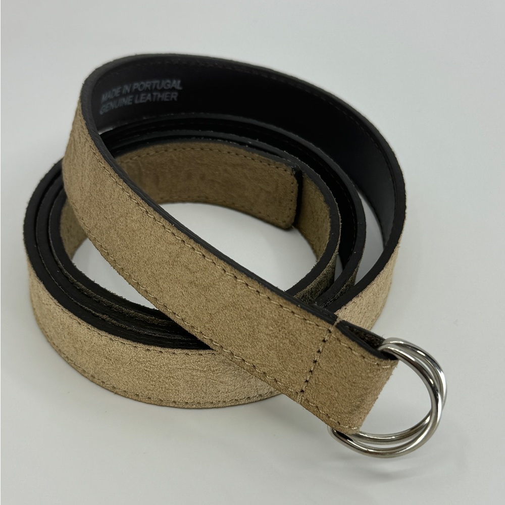 DAMIR DOMA SILENT Skinny Silver D-ring Buckle Belt Distressed Beige